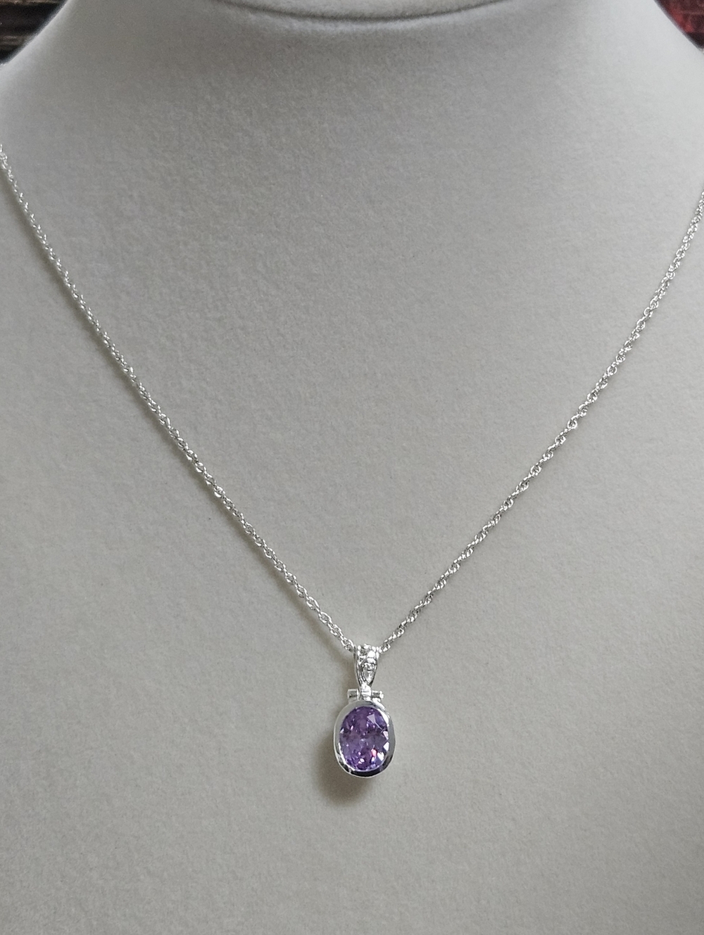 Designer 925 Sterling Silver Oval Purple Cubic Zirconia Filigree Charm Necklace